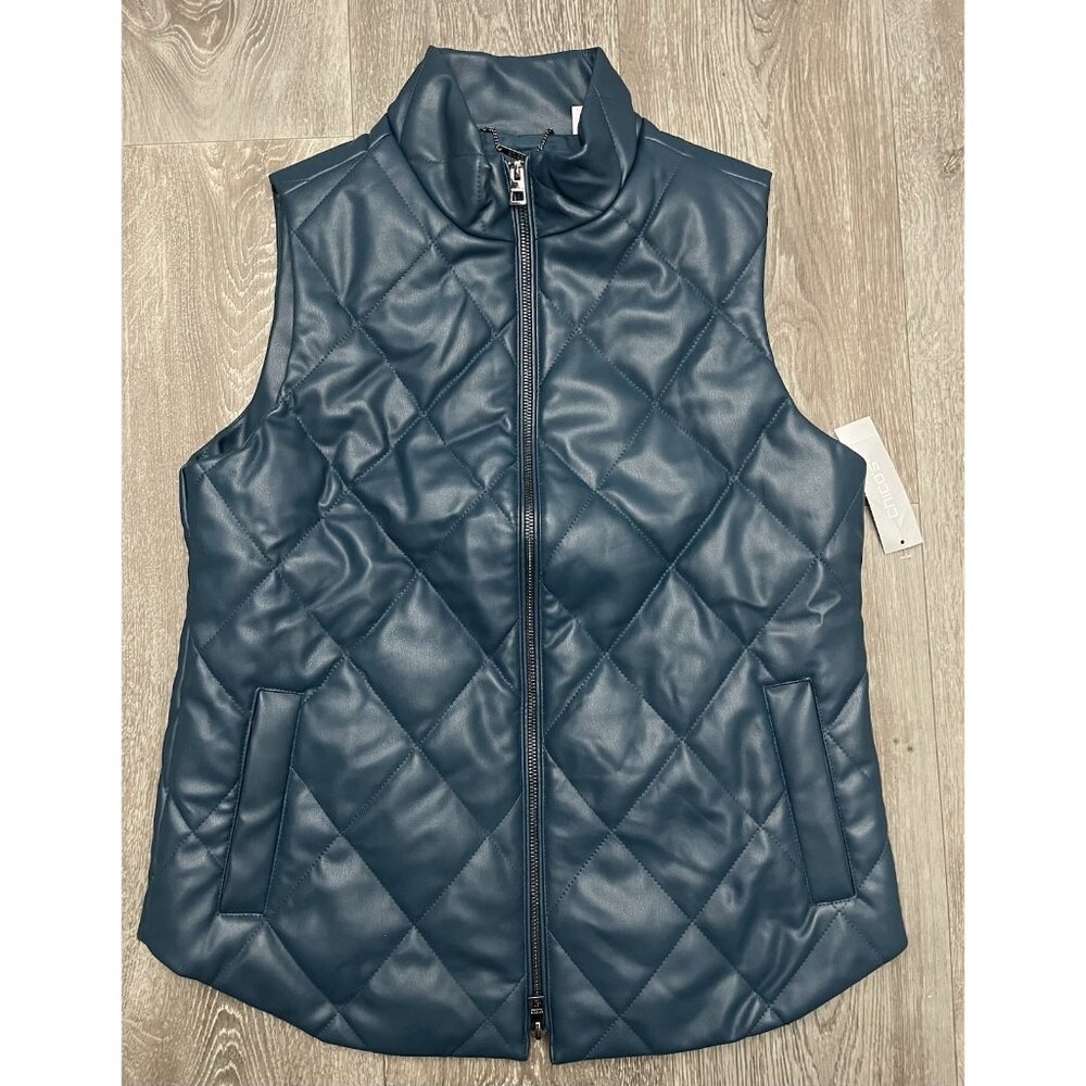NWT Chico’s 0 Teal Faux Leather Quilted Vest - Women Size US 4 / 6